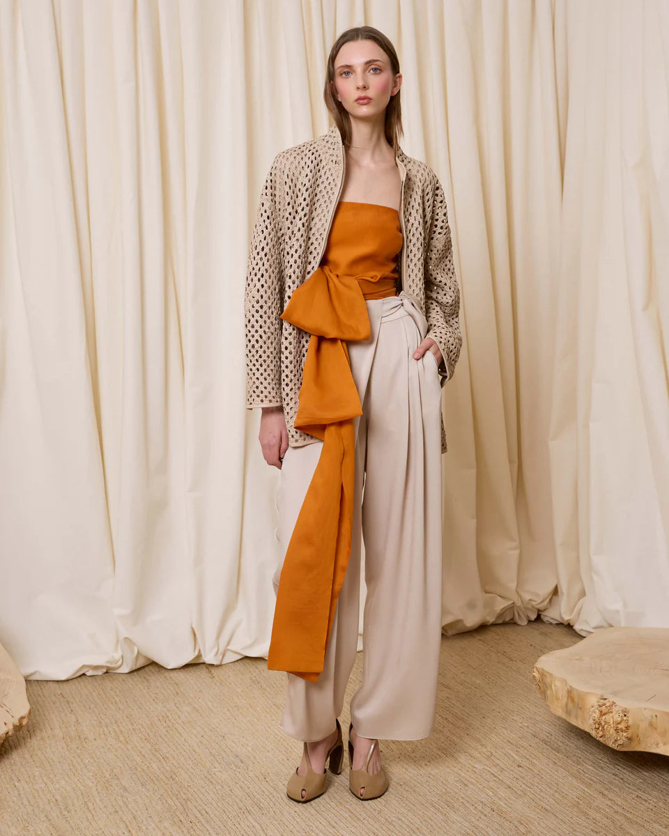 Chaqueta de piel trenzada crudo