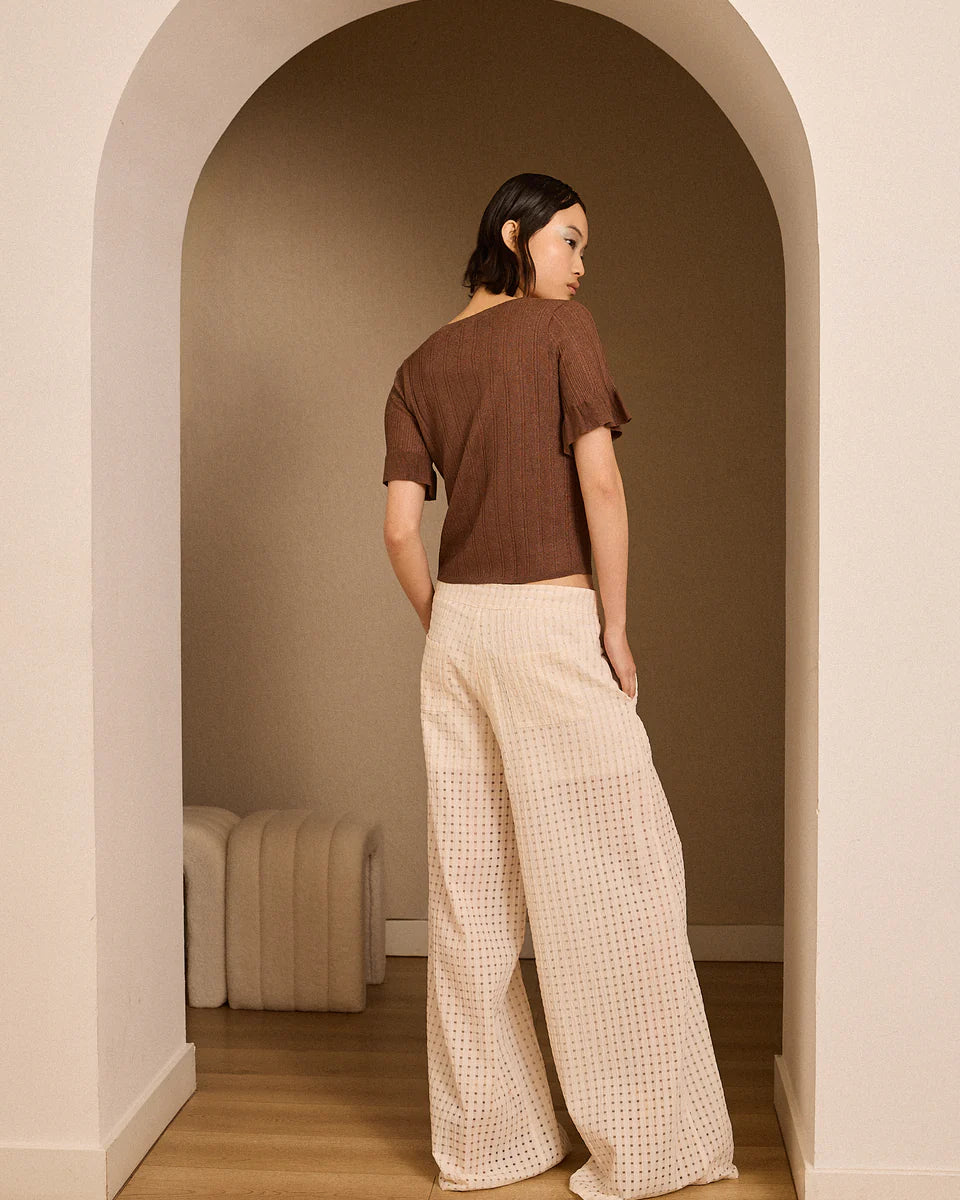 Pantalón de cuadros marfil