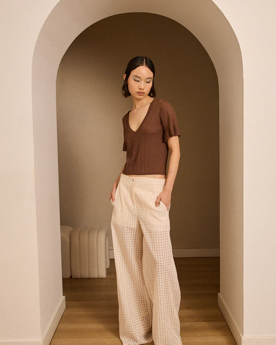 Pantalón de cuadros marfil