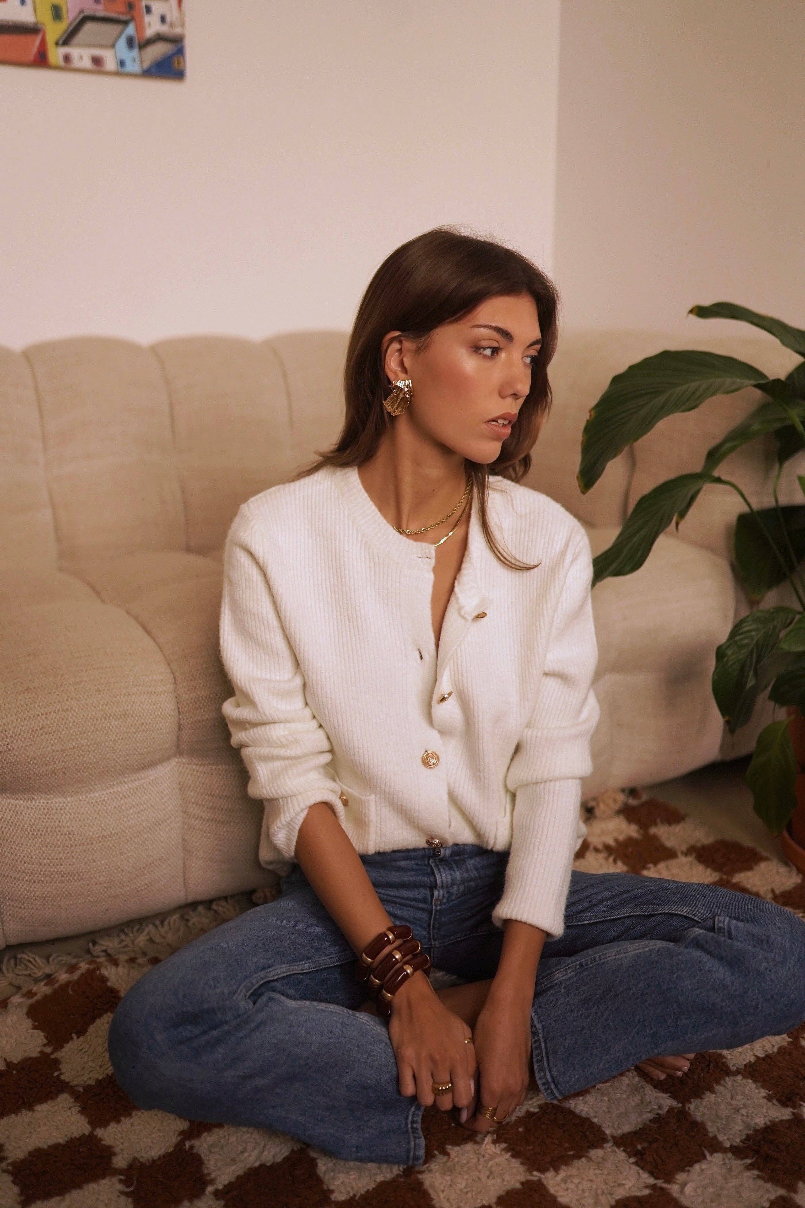 Cárdigan crema de punto mullido y corte oversize, talla única