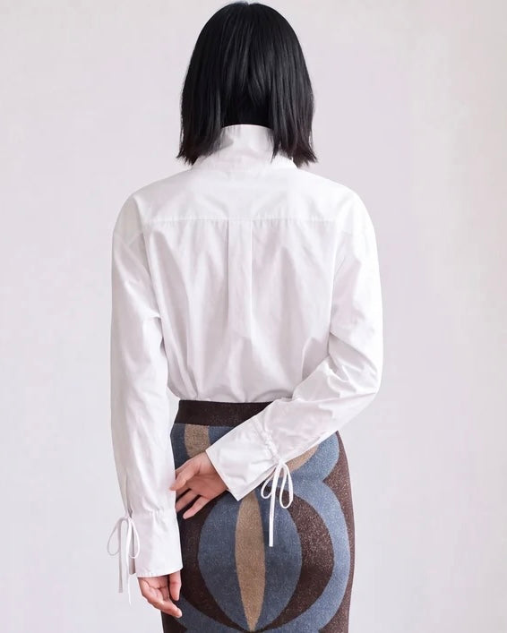 Camisa blanca de algodón de cuello mao para mujer, corte recto