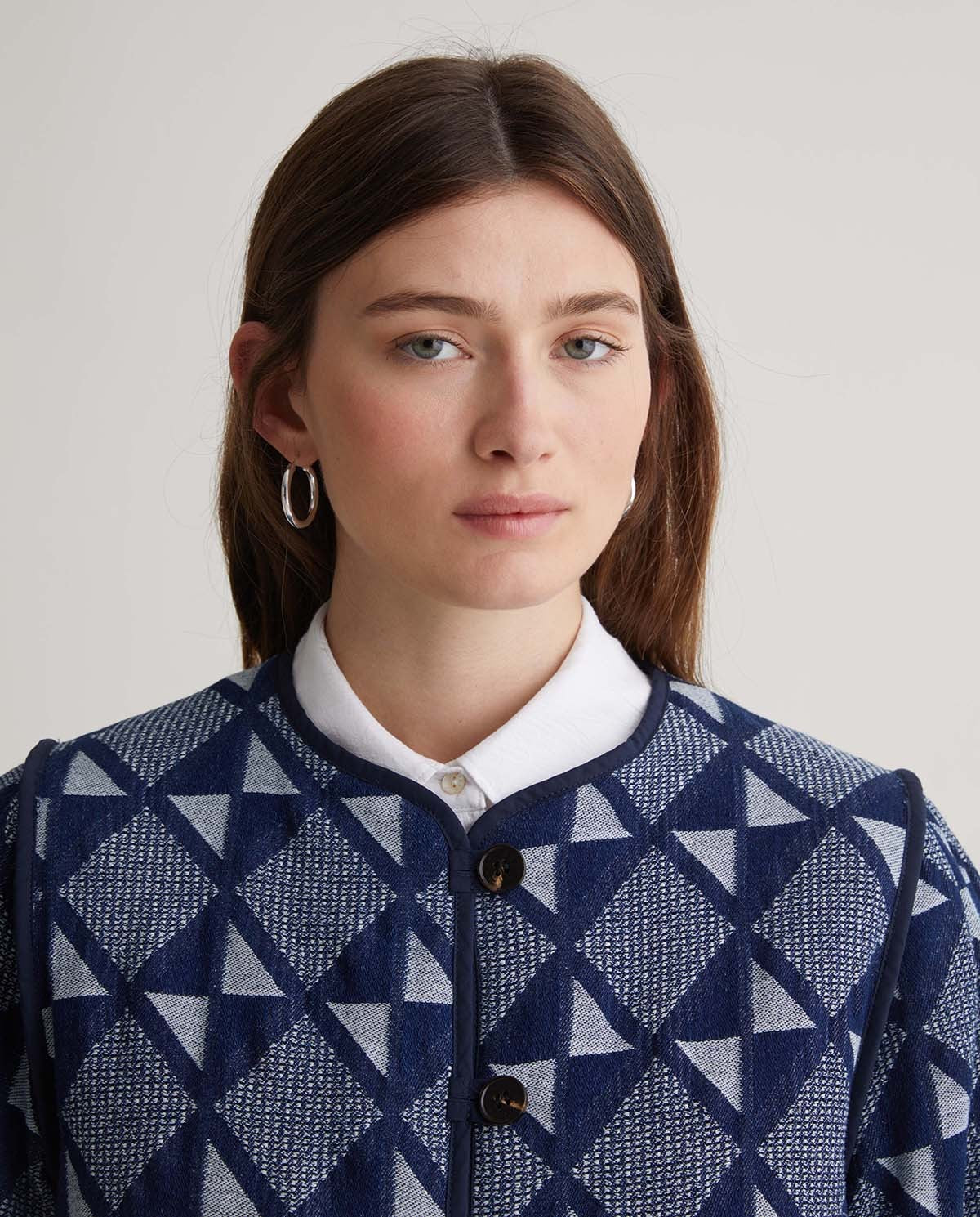 Chaqueta Corta Algodón Jacquard Índigo