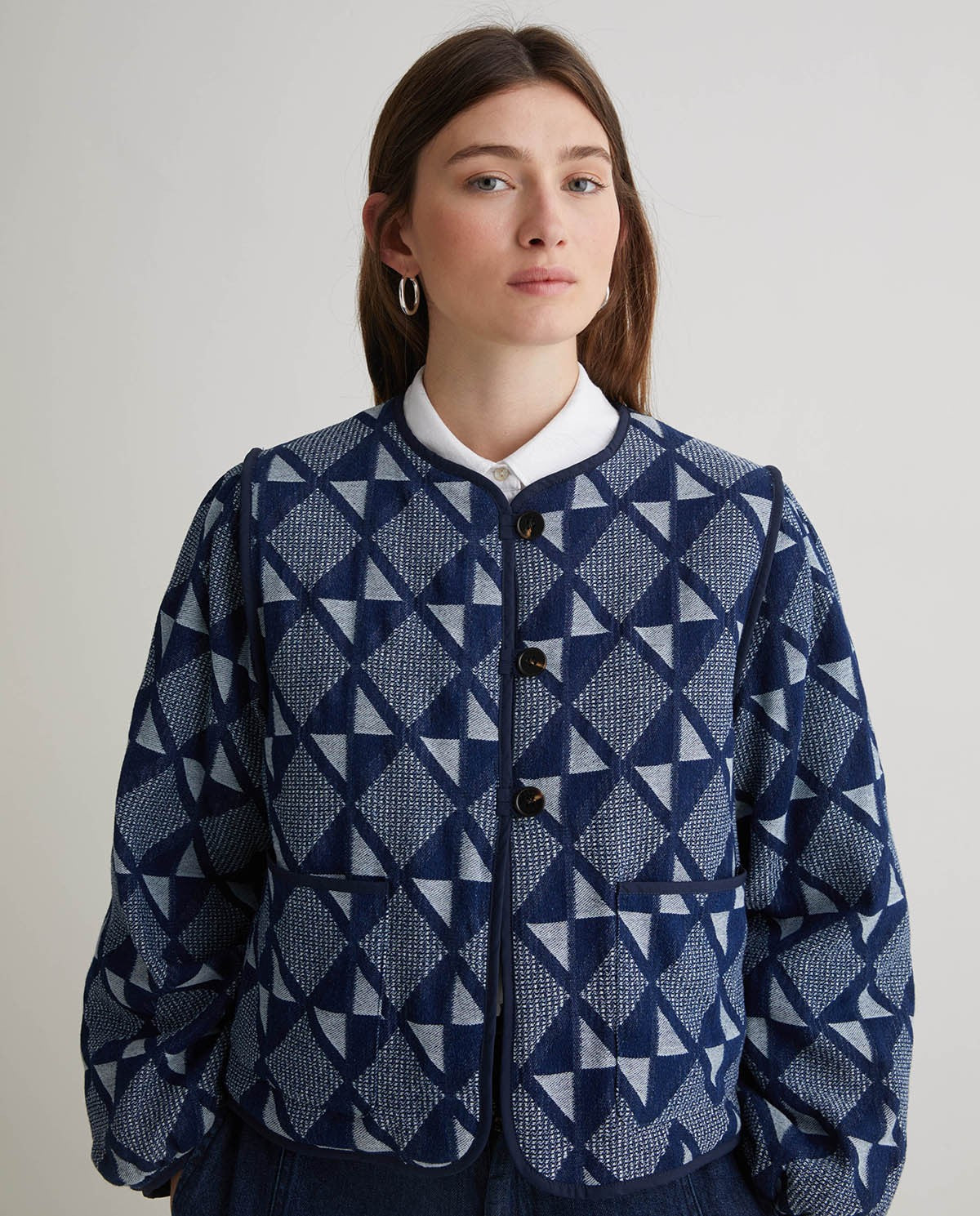 Chaqueta Corta Algodón Jacquard Índigo