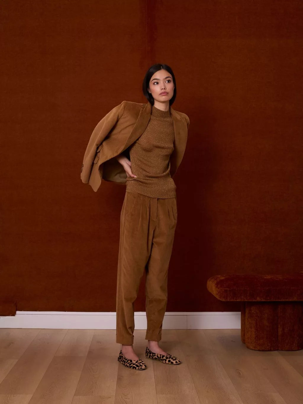 Blazer en velours côtelé camel