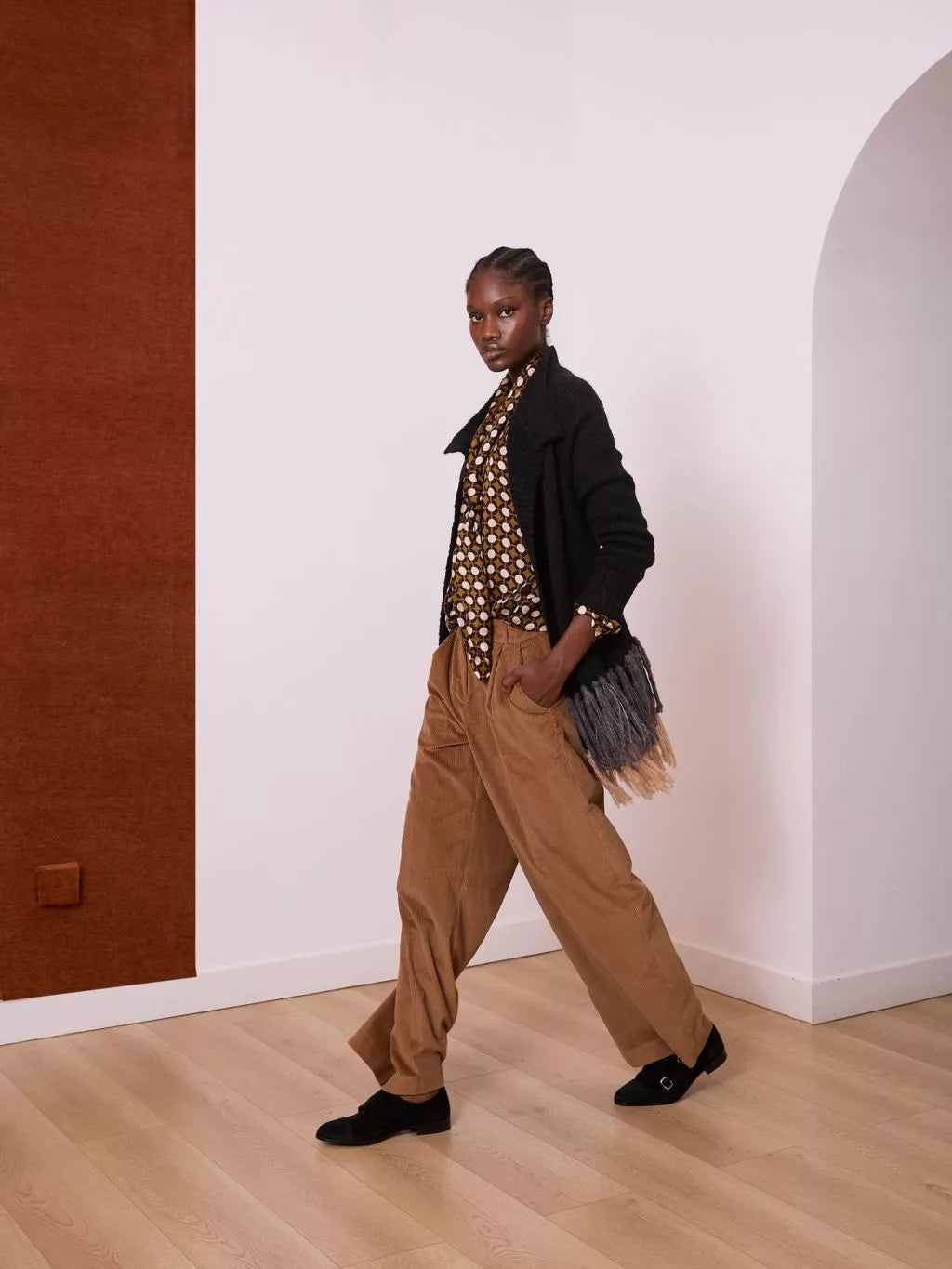 Pantalon en velours côtelé camel