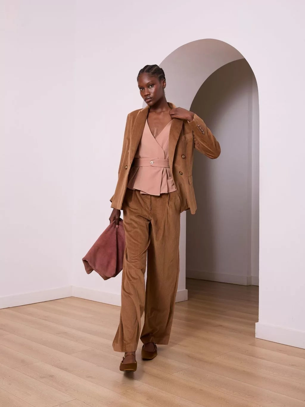 Blazer en velours côtelé camel