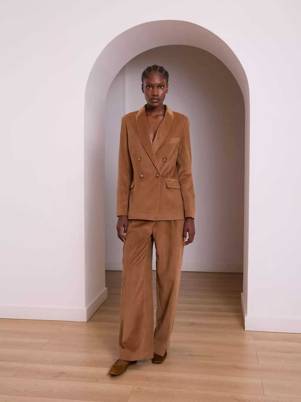Blazer en velours côtelé camel