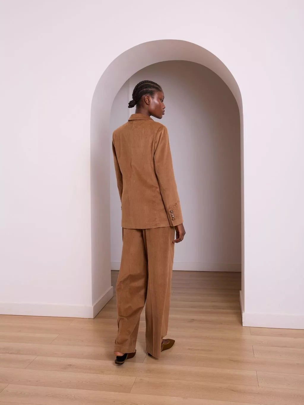 Blazer en velours côtelé camel