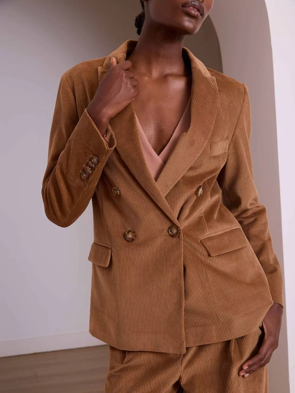 Blazer en velours côtelé camel