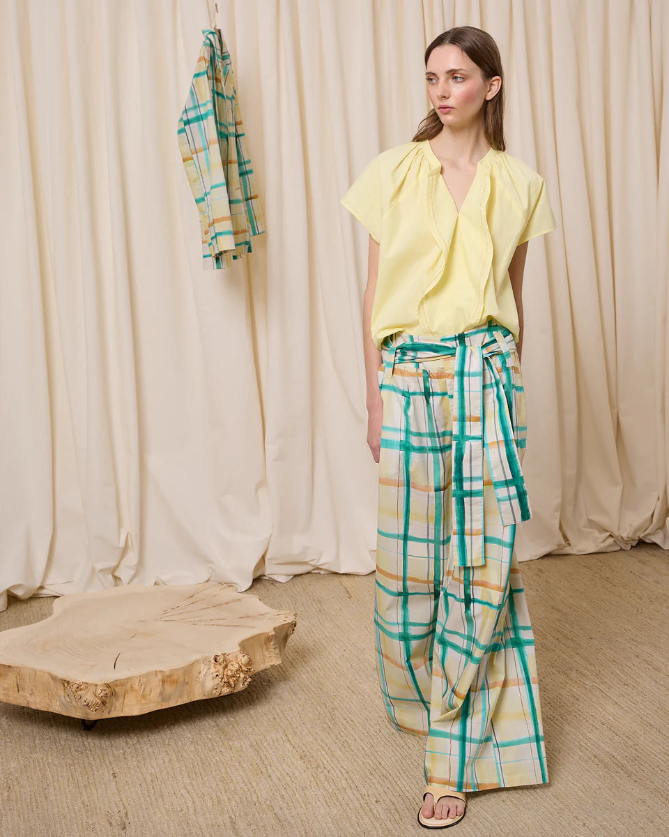 Pantalón popelín cuadros amarillo