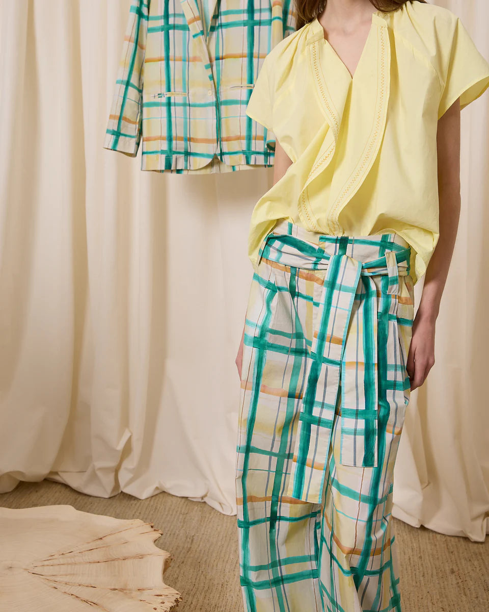 Pantalón popelín cuadros amarillo