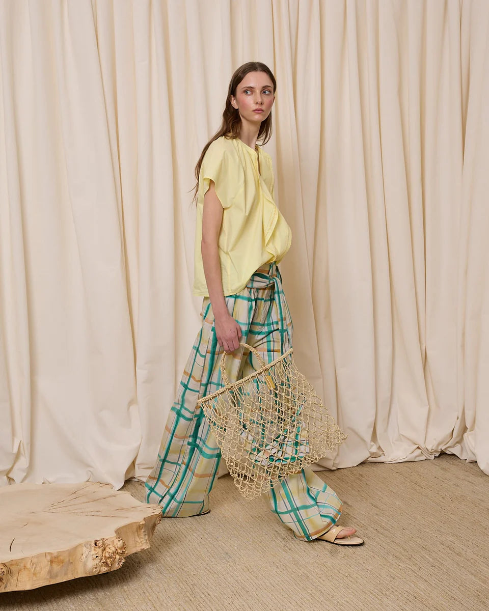 Pantalón popelín cuadros amarillo