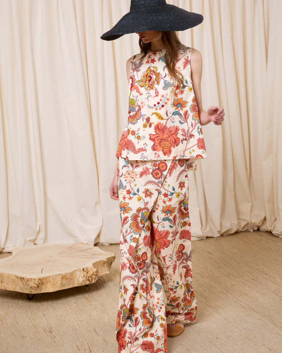 Pantalón pareo flores con lentejuelas