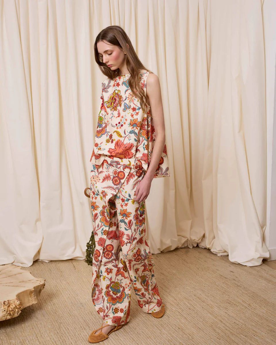 Pantalón pareo flores con lentejuelas