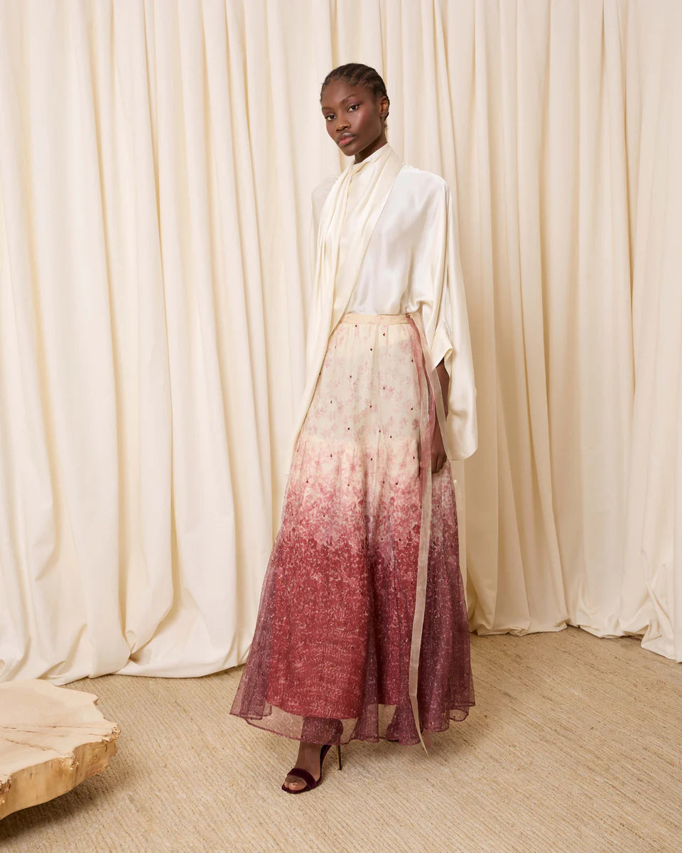 Falda de tul con florecitas teja