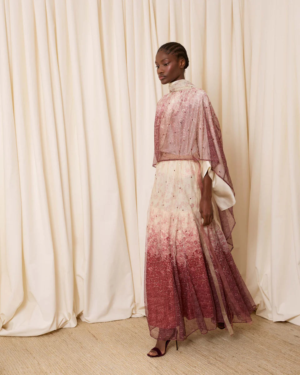 Falda de tul con florecitas teja