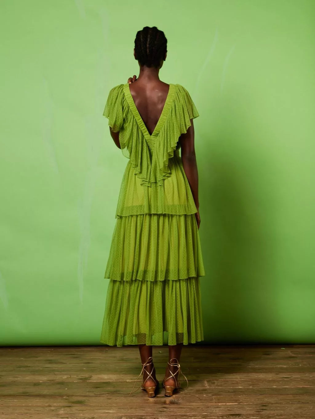Vestido midi tul verde plumeti