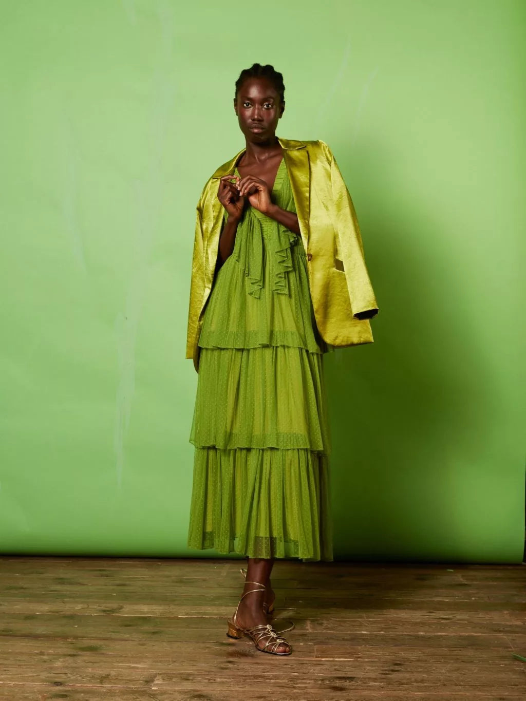 Vestido midi tul verde plumeti