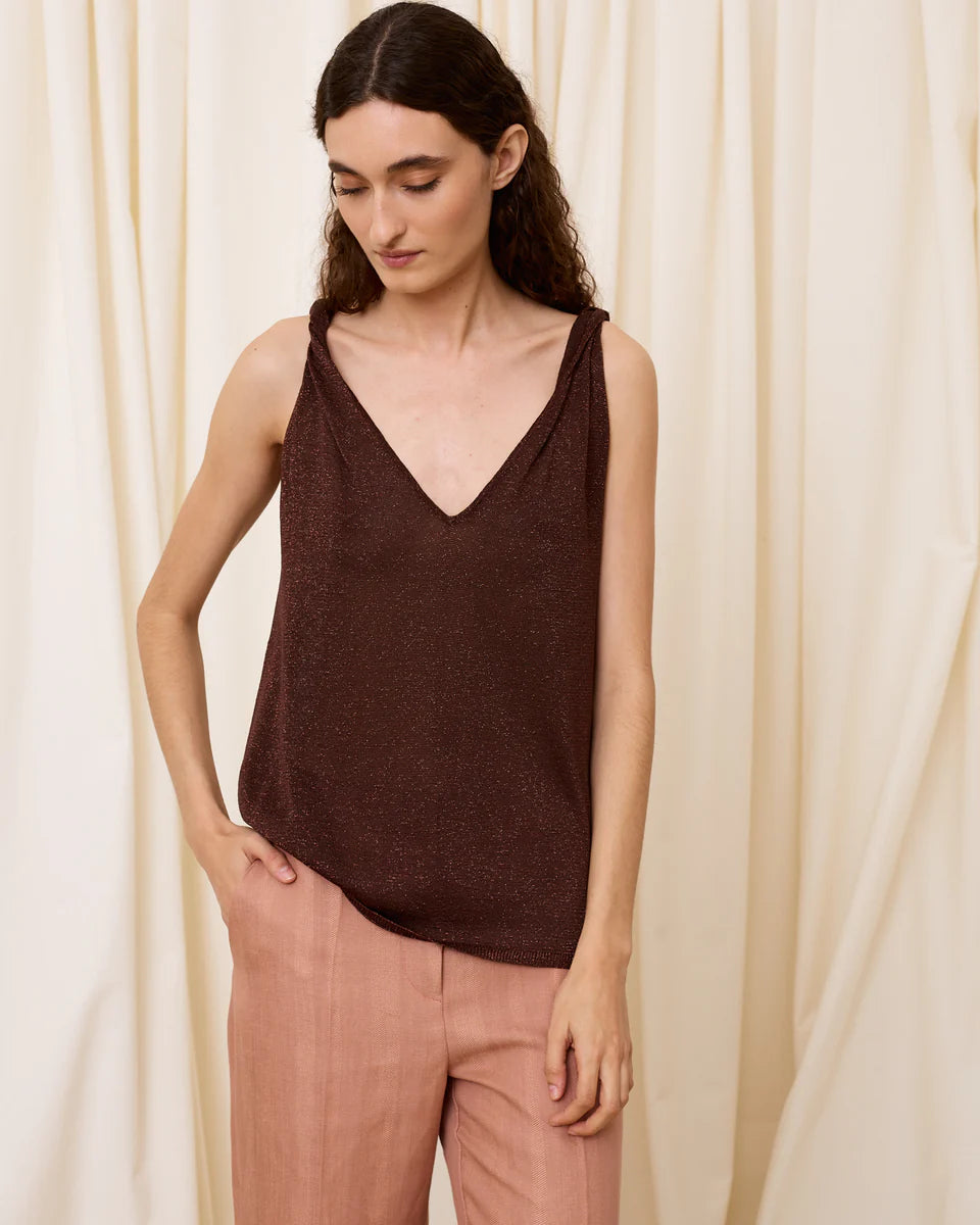 Top punto lúrex chocolate