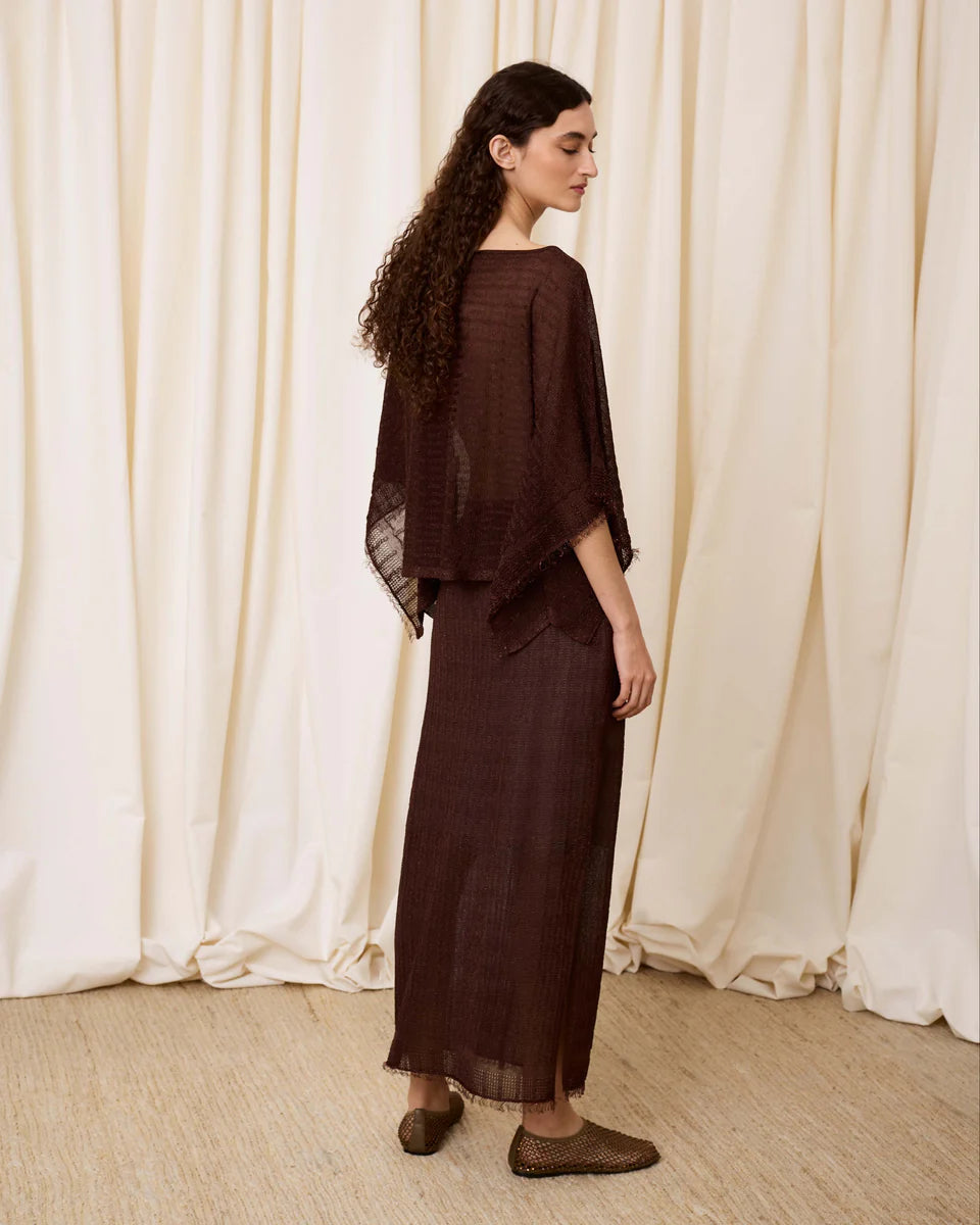 Poncho punto lúrex chocolate