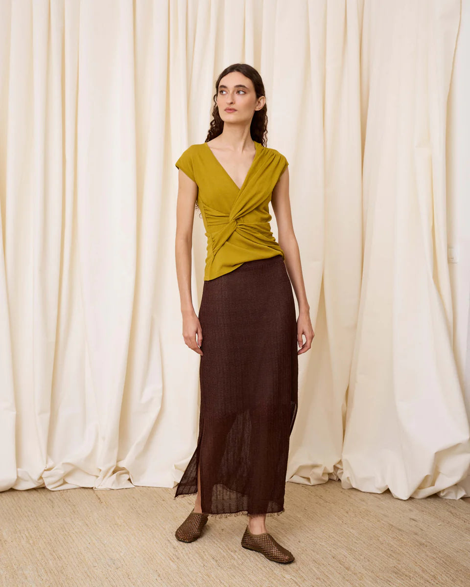 Falda punto lúrex chocolate