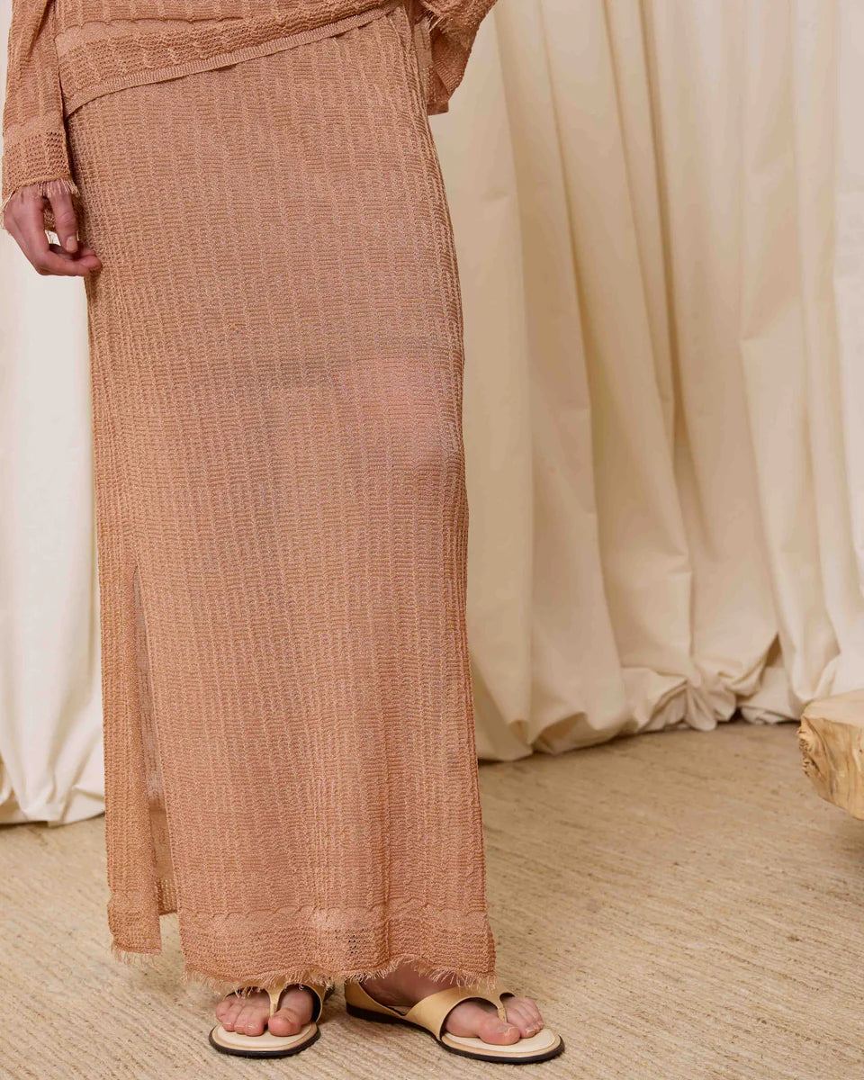 Falda punto lúrex rosa