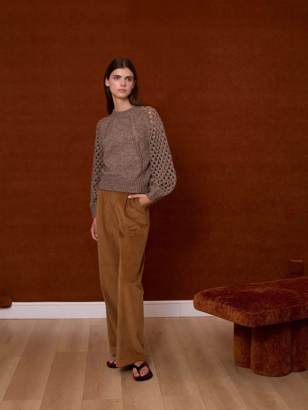 Pantalon en velours côtelé camel