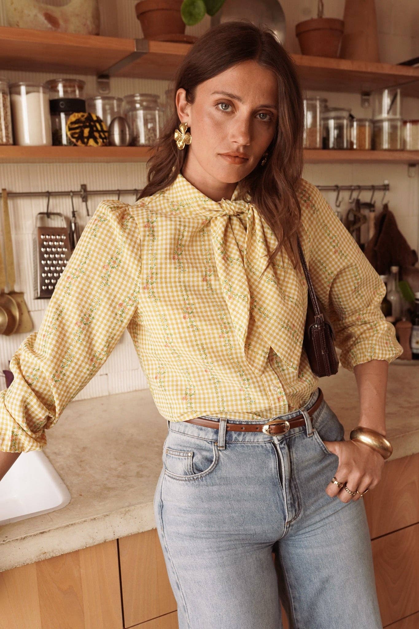 Camisa vichy amarilla Cyran, corte ajustado femenino · MHOSS Oviedo