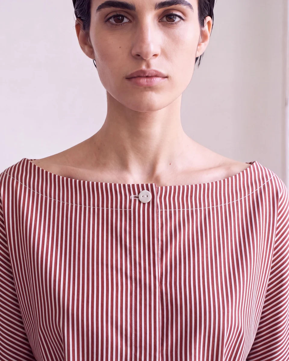 Camisa de rayas en tono terracota de algodón para mujer
