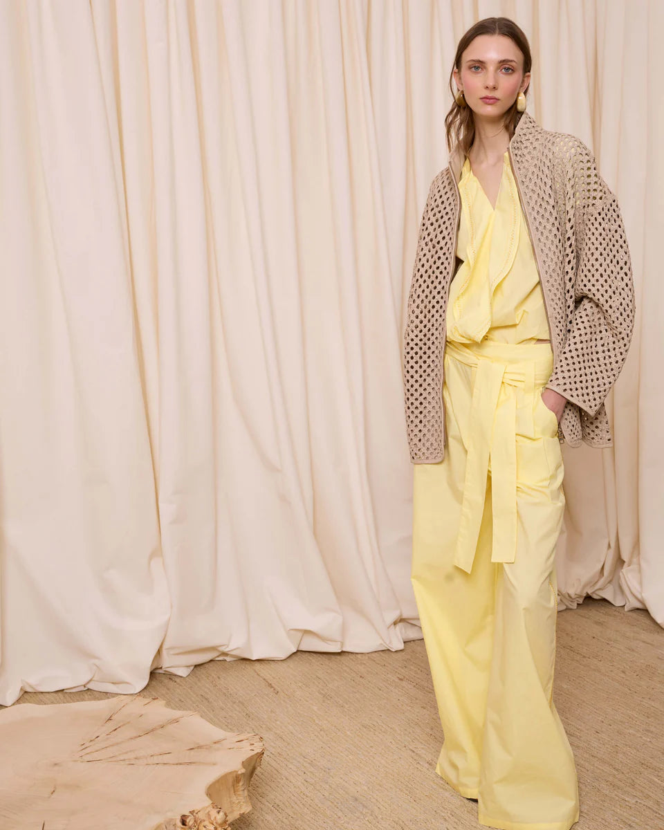 Chaqueta de piel trenzada crudo