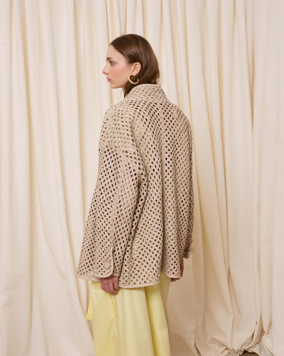 Chaqueta de piel trenzada crudo