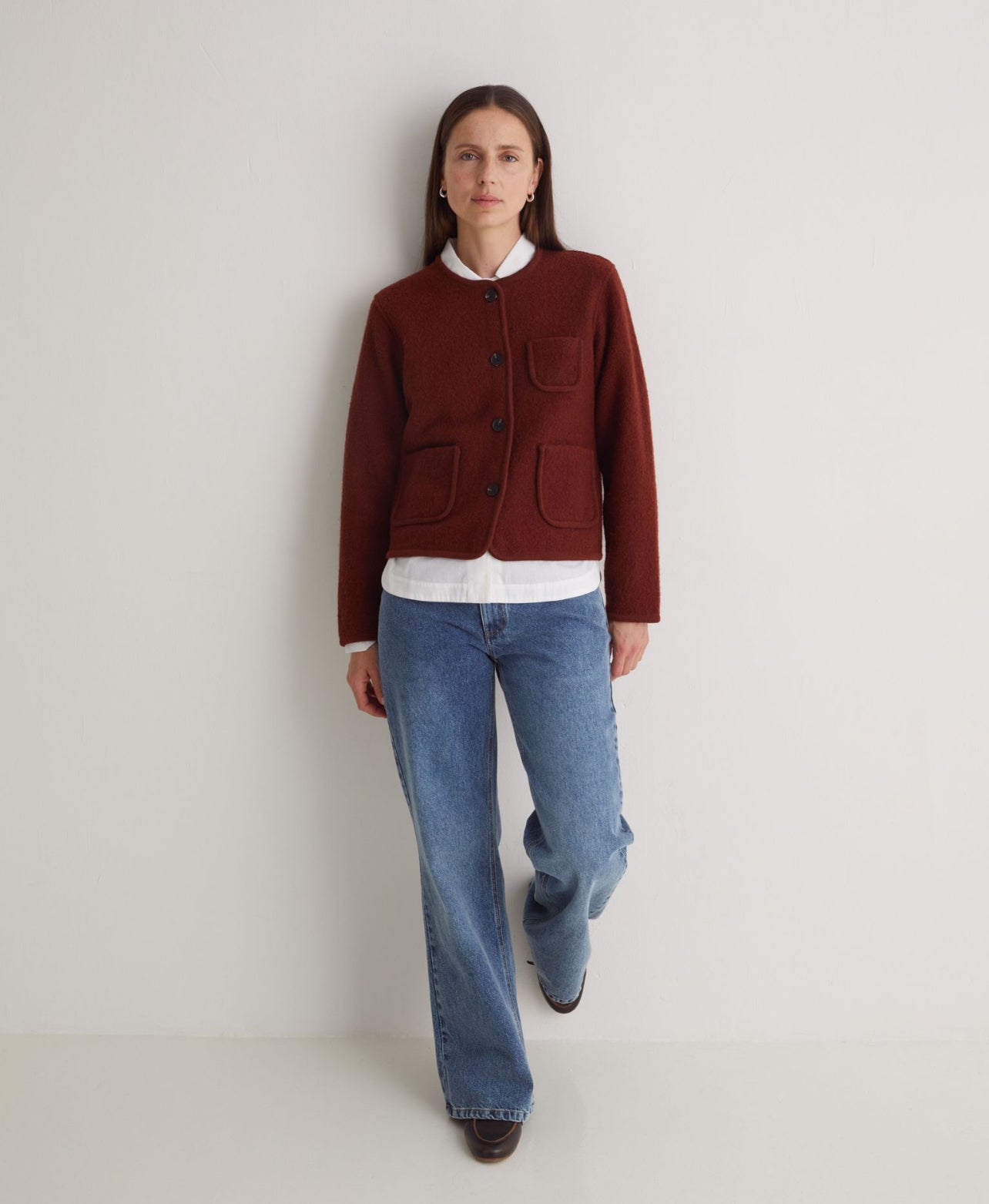 Chaqueta lana hervida teja