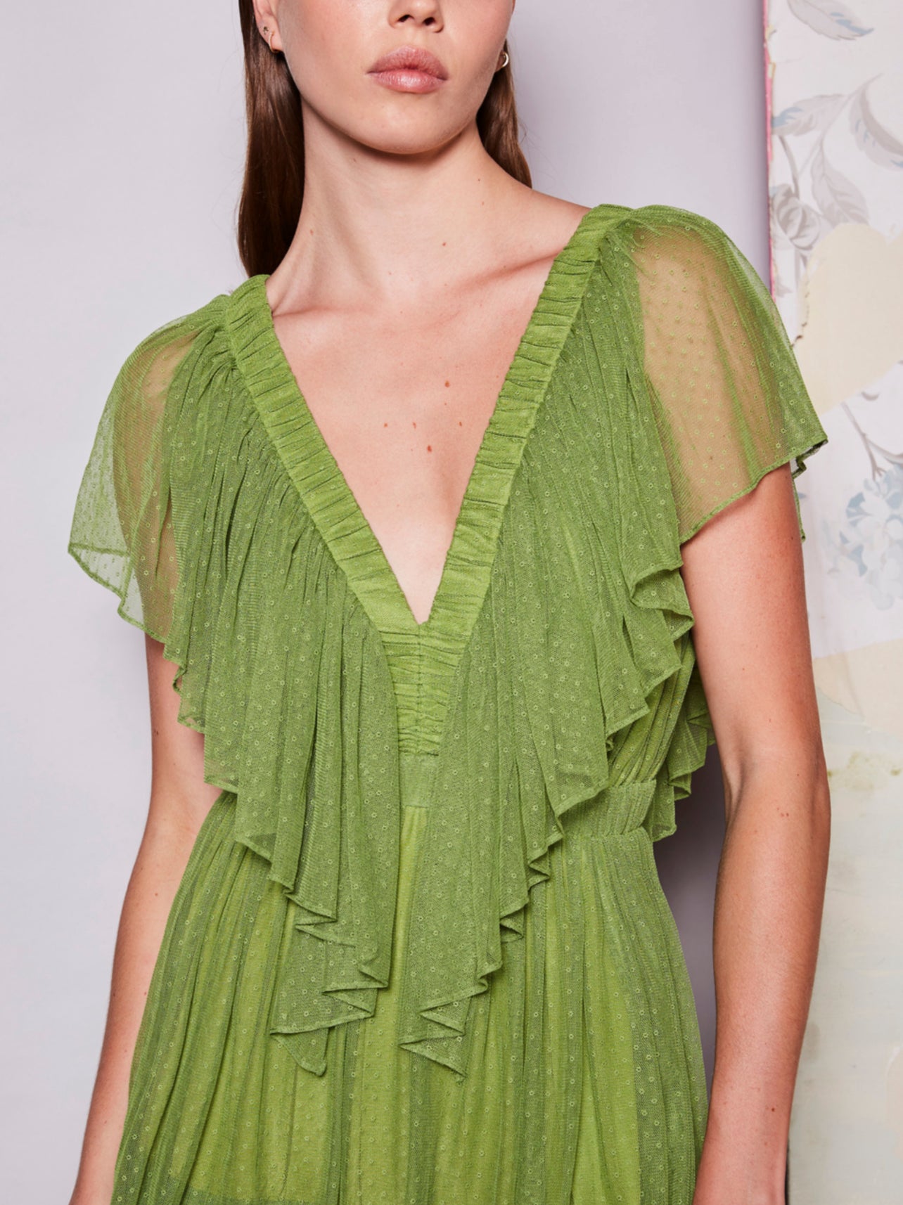 Vestido midi tul verde plumeti