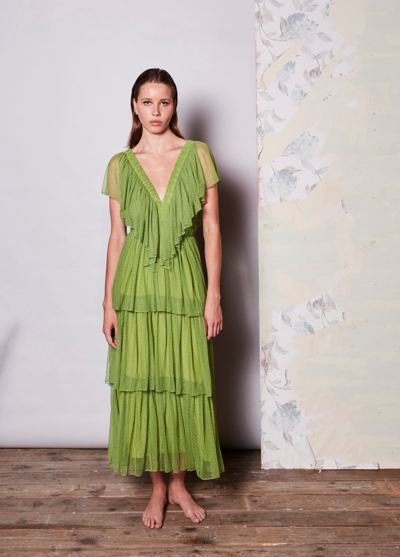 Vestido midi tul verde plumeti