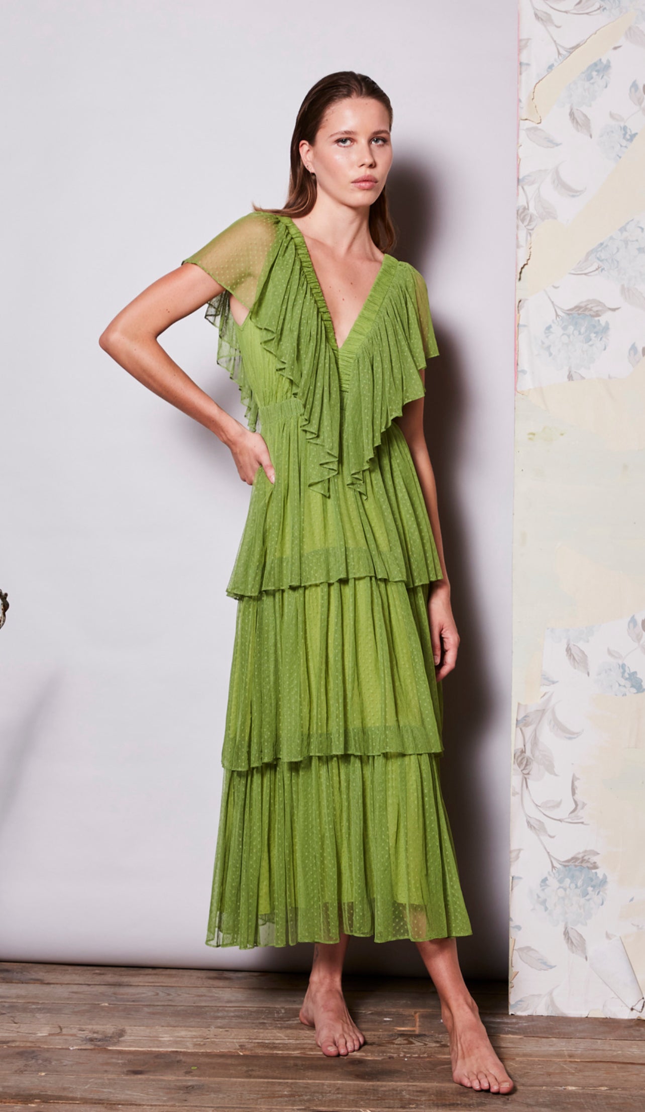 Vestido midi tul verde plumeti