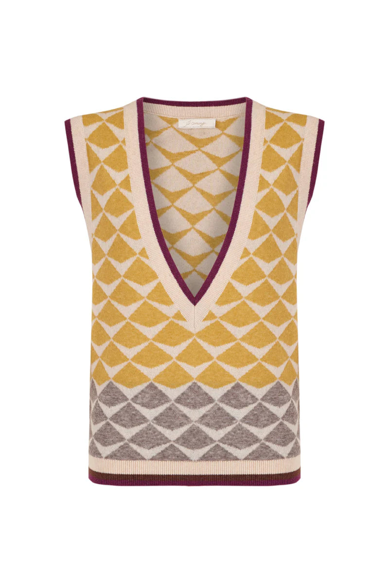 Chaleco greca de intarsia mostaza