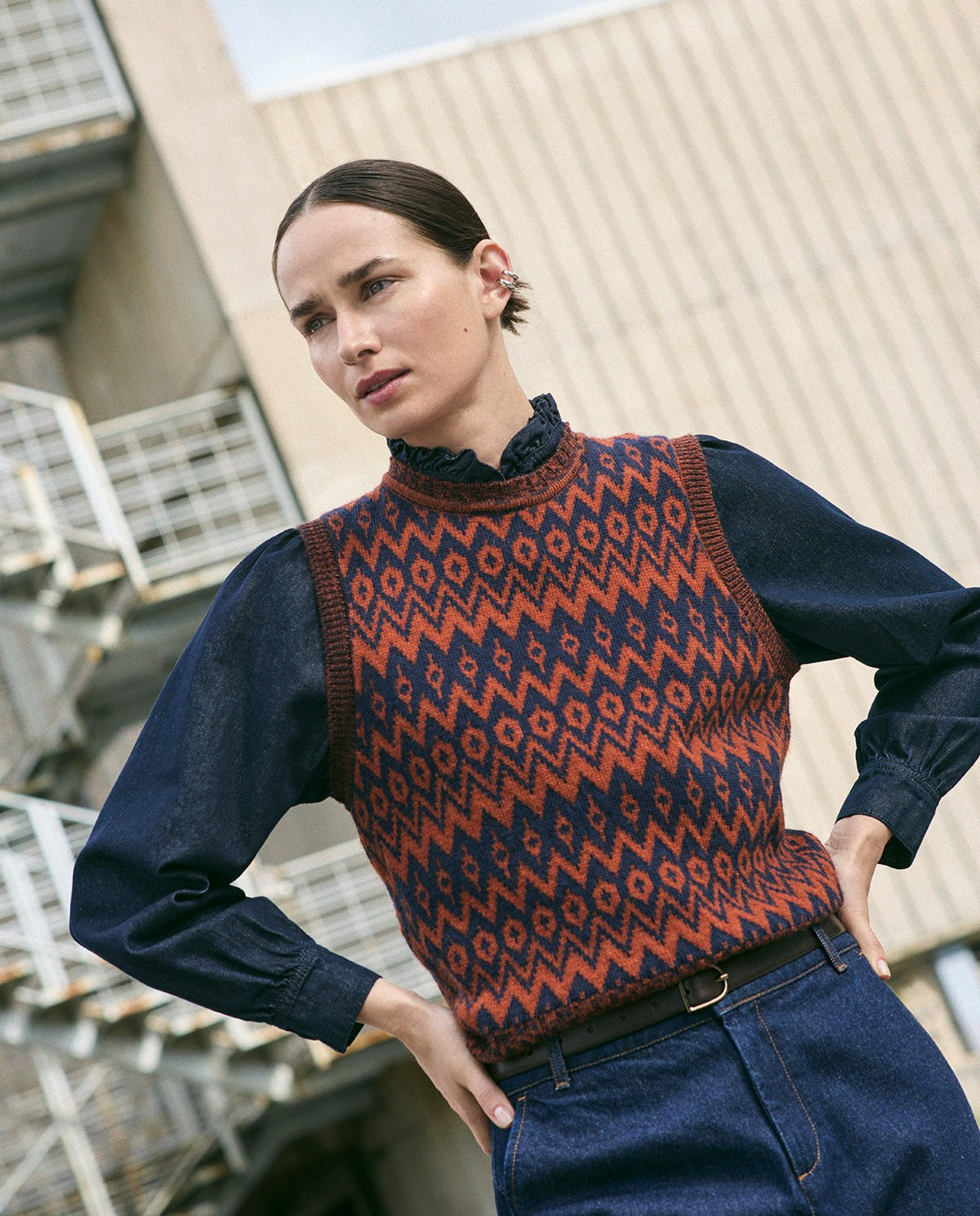 Chaleco jacquard azul oscuro