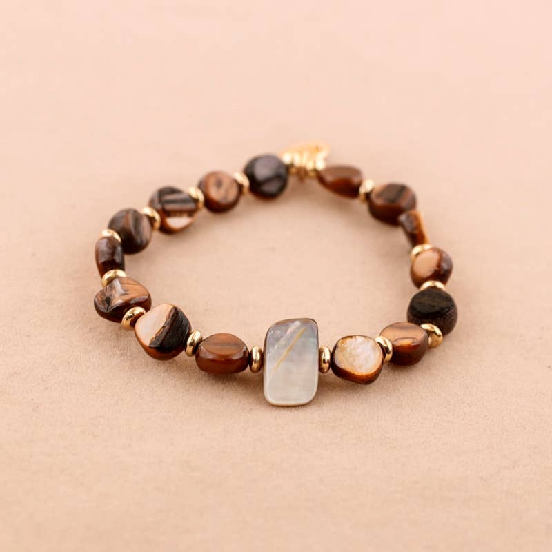 Detalle de las cuentas de nácar de la pulsera