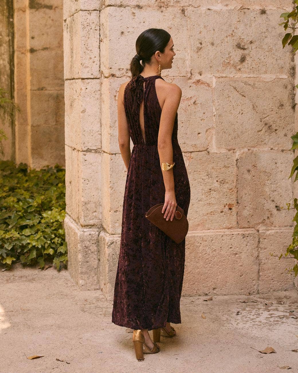 Vestido largo de terciopelo flocado en relieve, tallas S a XL