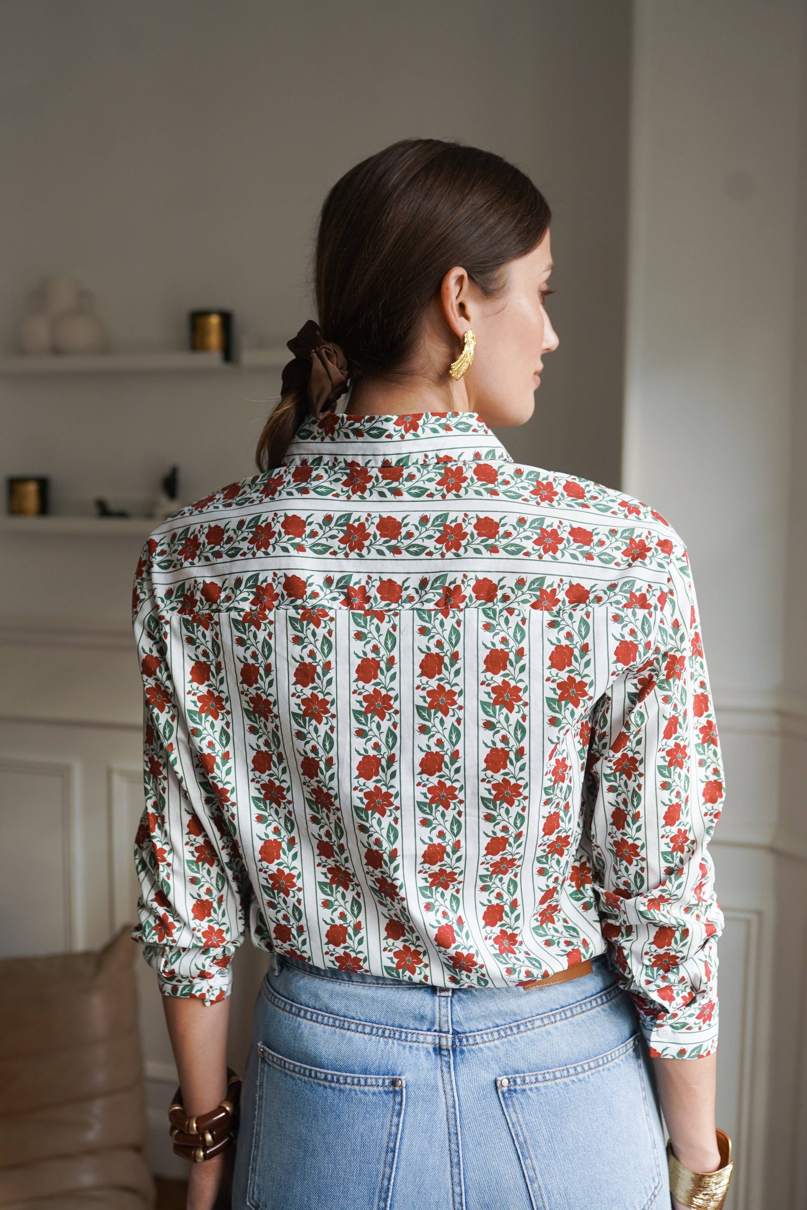 Camisa estampada de corte recto sin pinzas para mujer