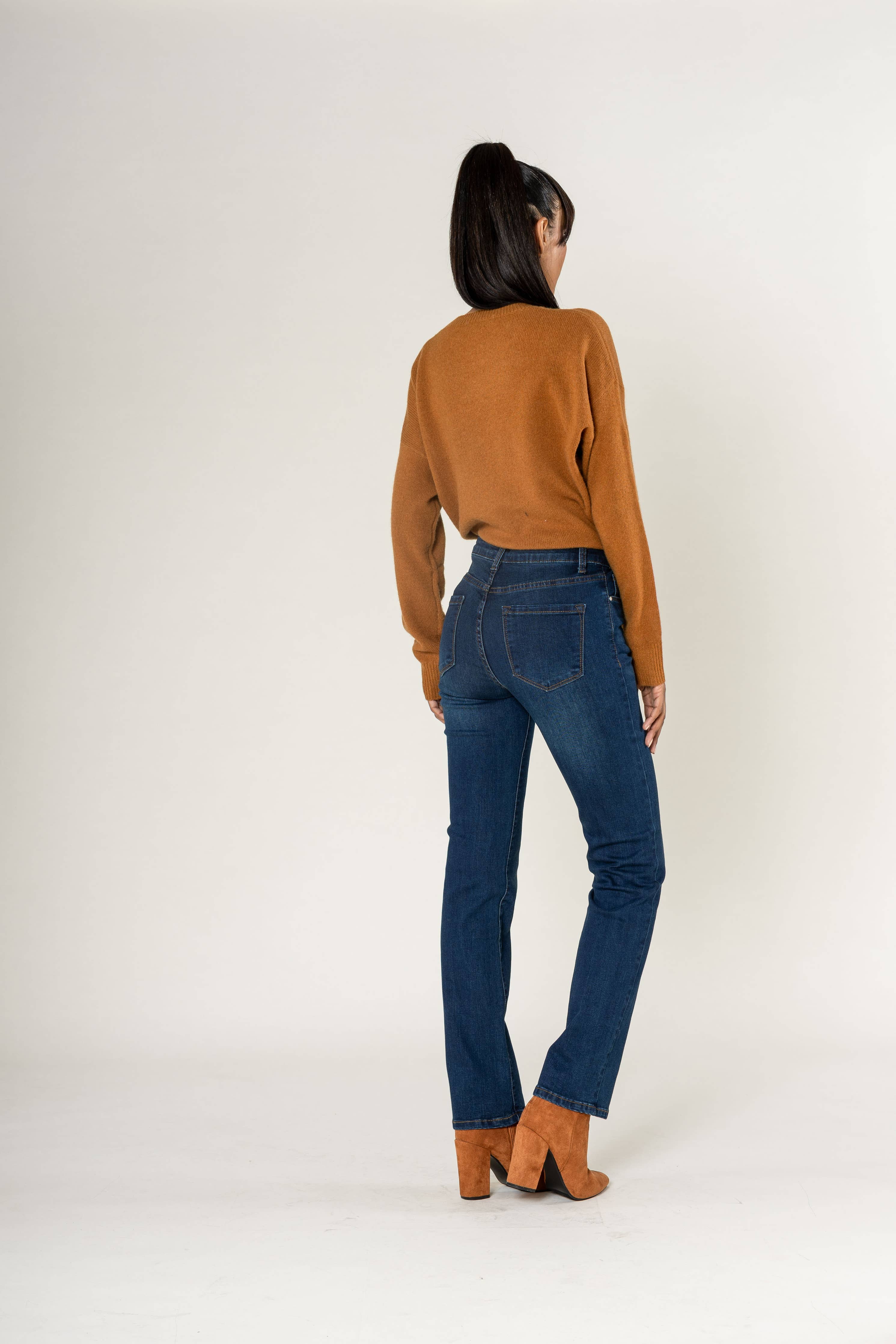 Pantalón vaquero recto azul oscuro para mujer