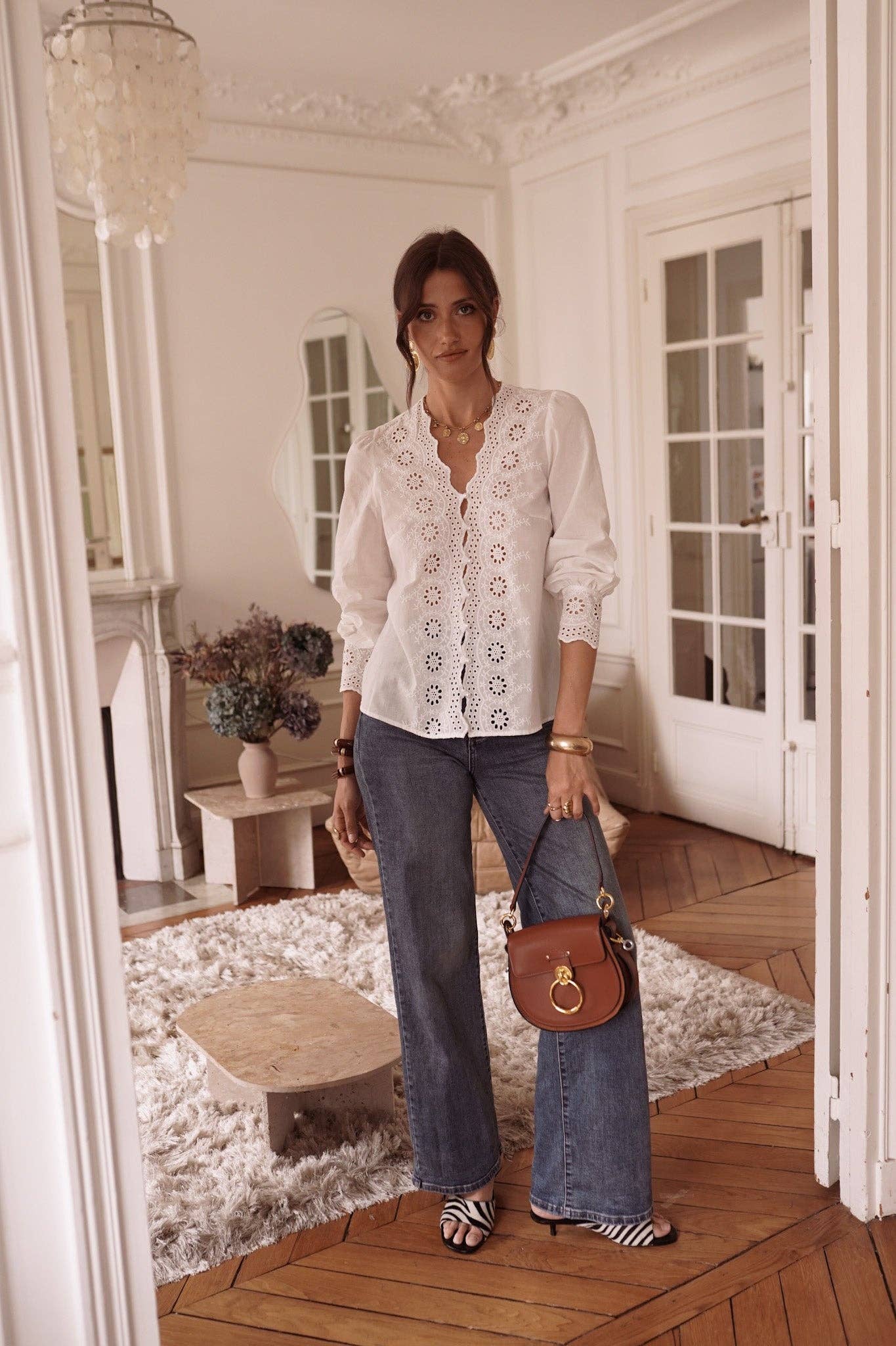 Algodón blanco de la camisa Laurent para mujer