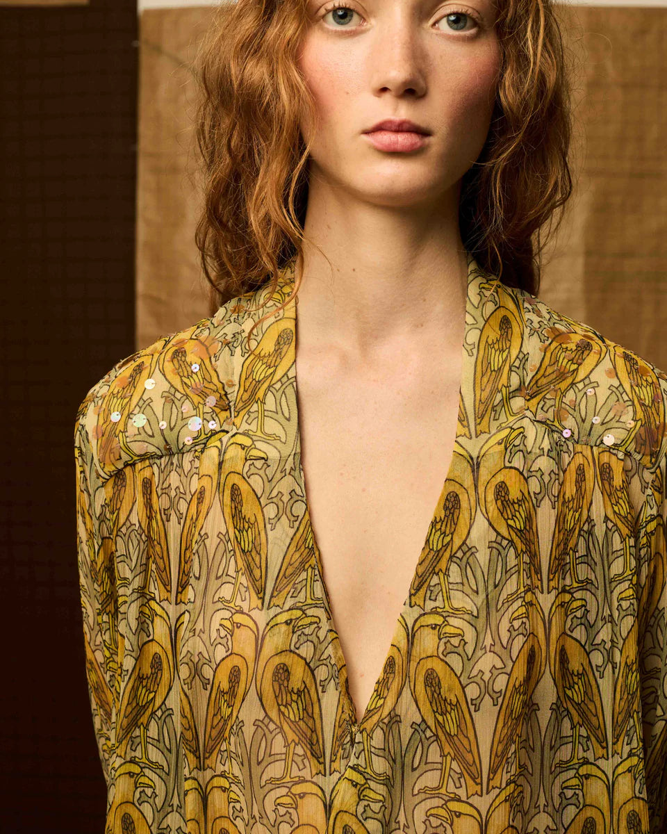 Blusa pájaros mostaza
