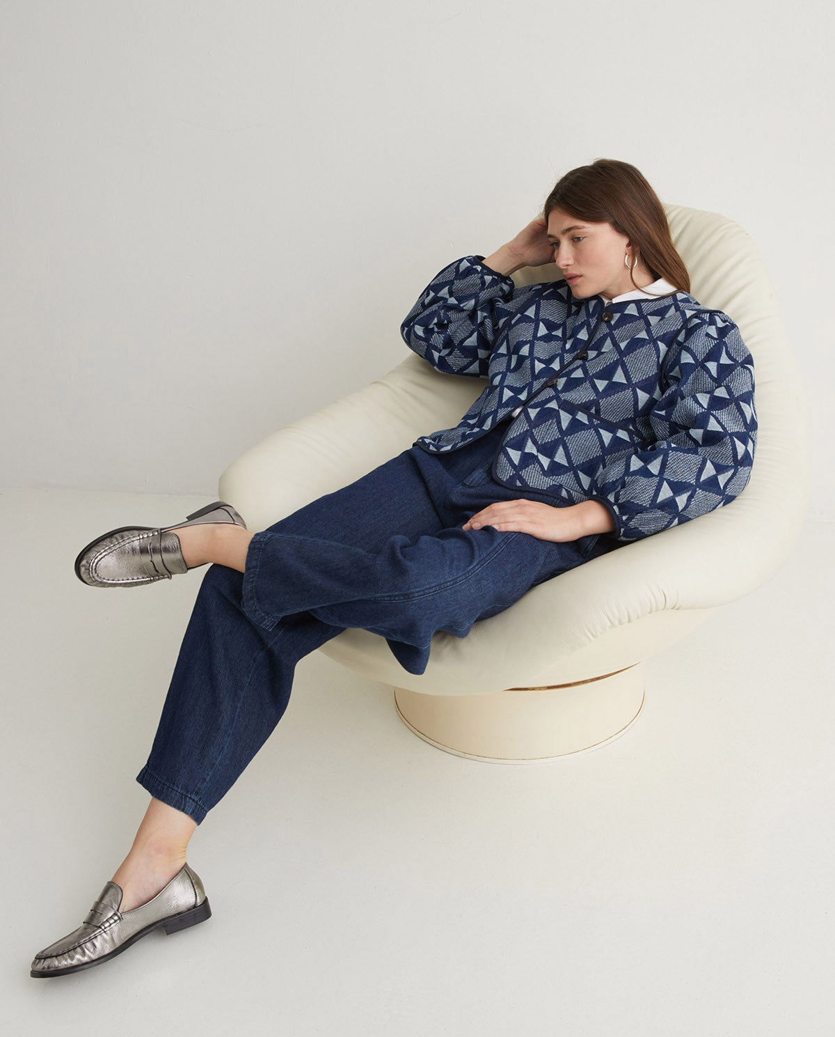 Chaqueta Corta Algodón Jacquard Índigo