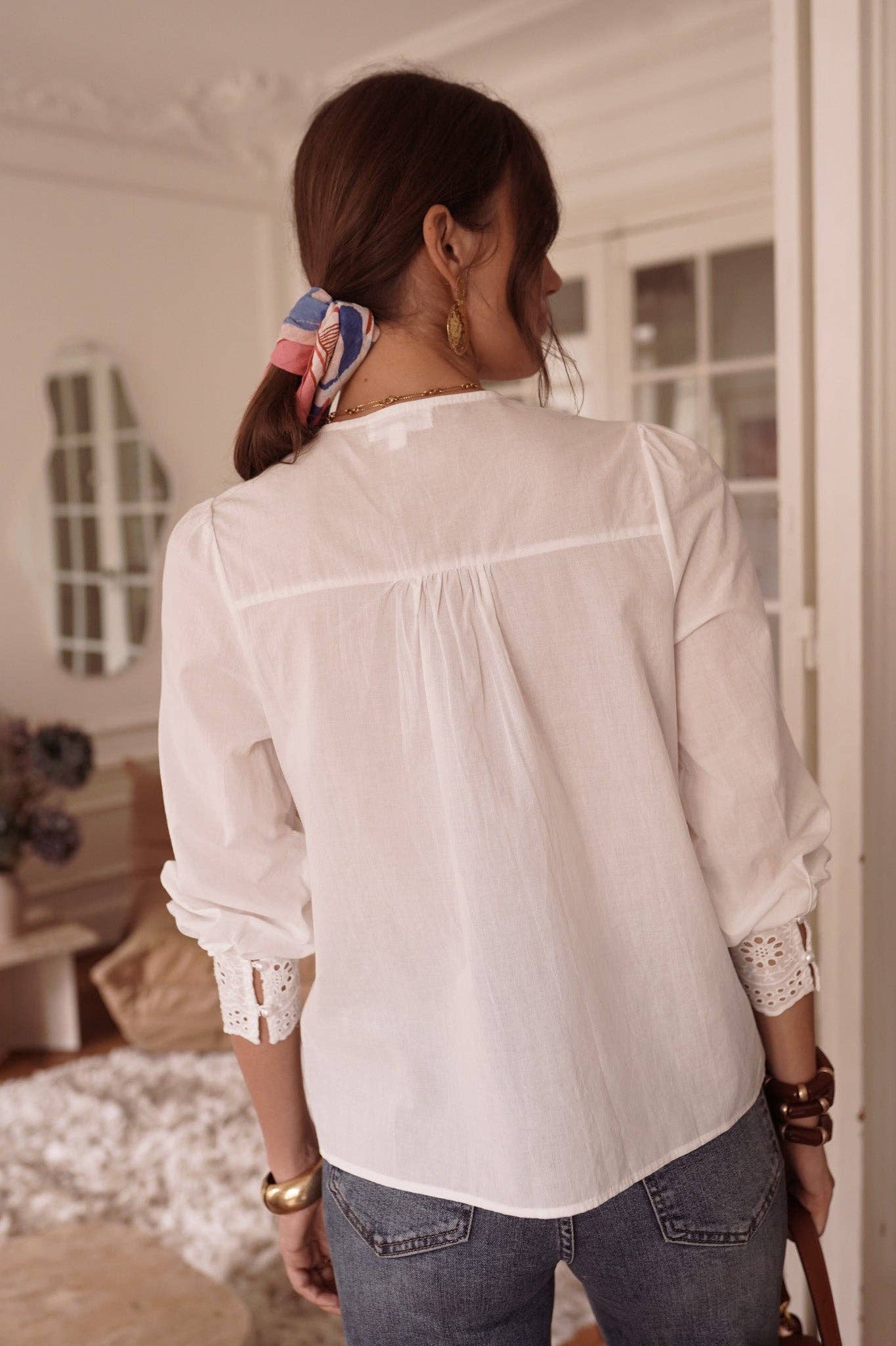 Camisa blanca de algodón, tallas S, M y L