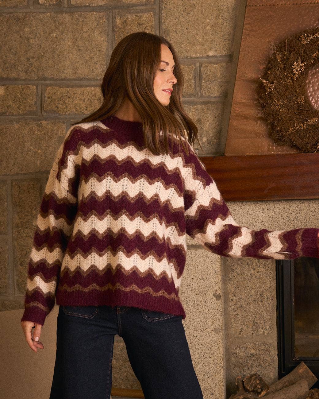 Jersey de punto jacquard en zigzag de mujer para otoño