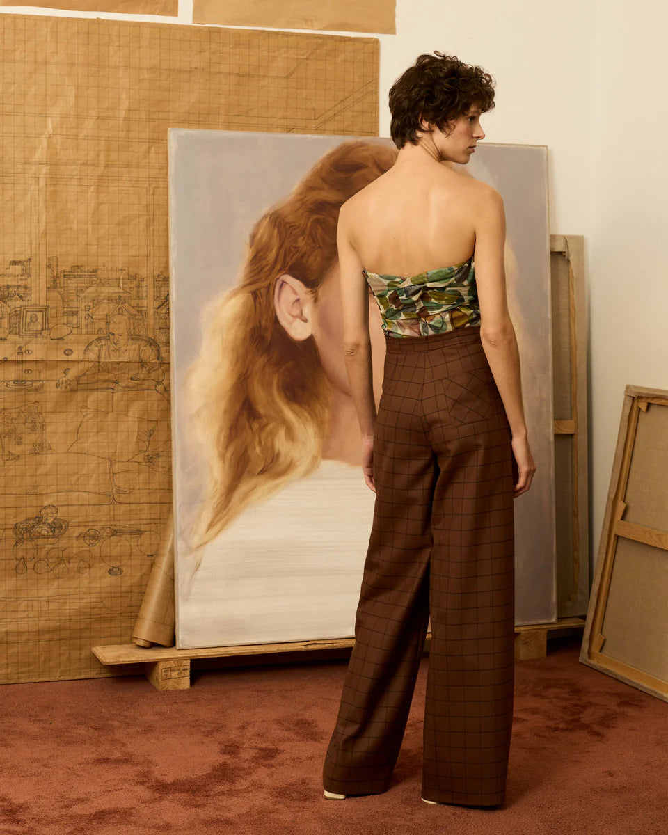 Pantalón palazzo marrón cuadros