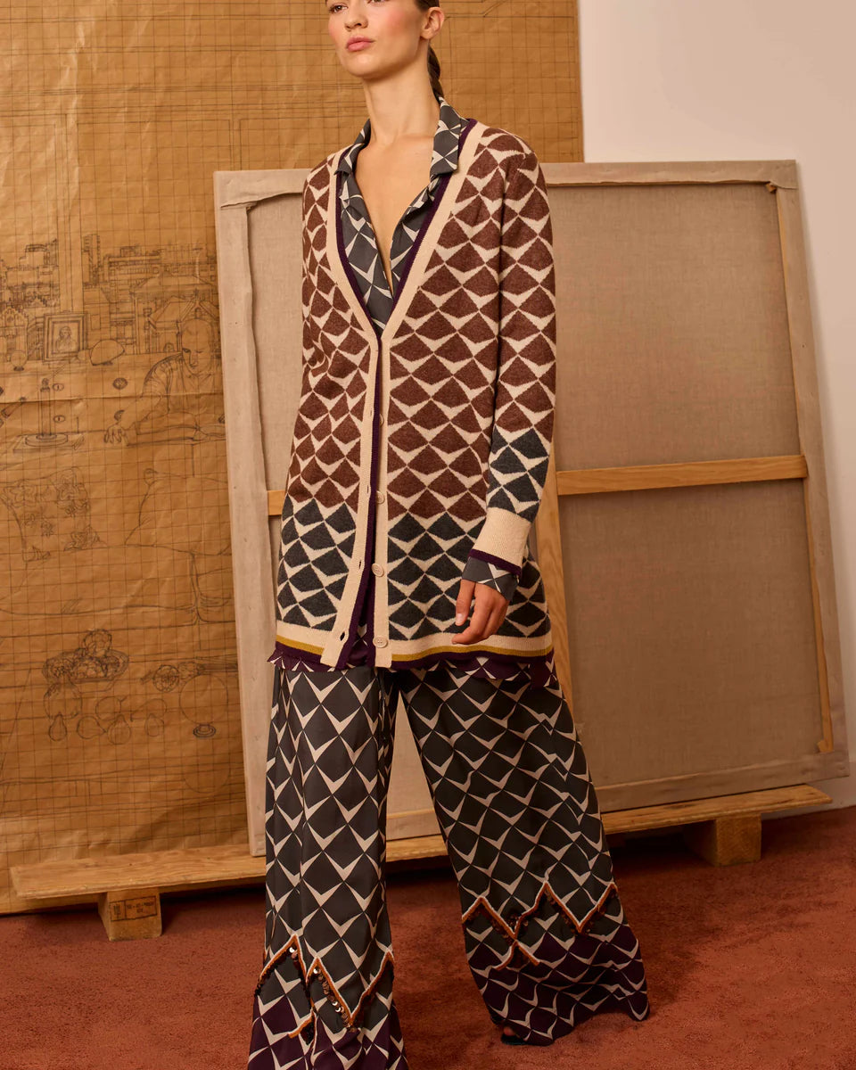 Chaqueta greca de intarsia marrón