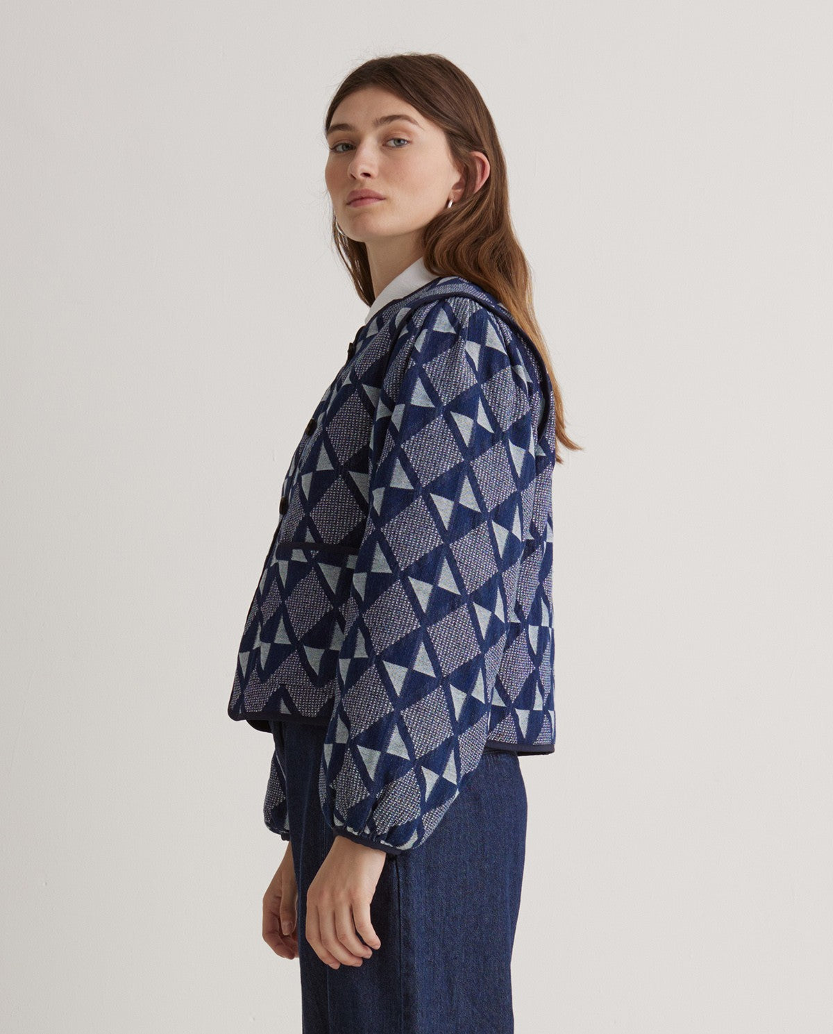 Chaqueta Corta Algodón Jacquard Índigo