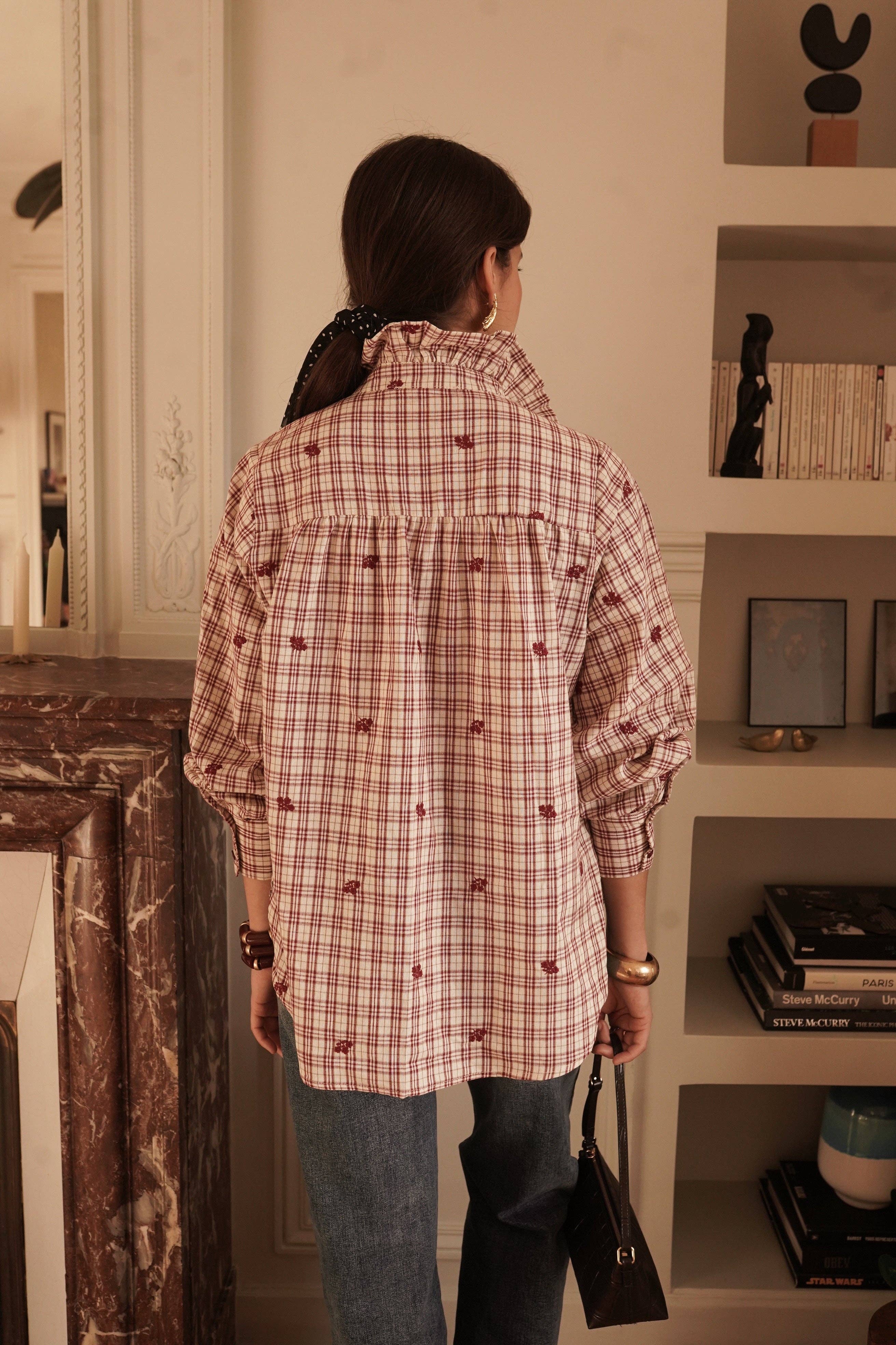 Camisa de cuadros texturizados de mujer Alba en rosa viejo · MHOSS Oviedo